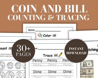 Us money counting worksheet kid coin bill workbook identifying coin printable american currency worksheet instant download money worksheet