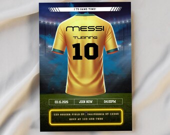 Invito di compleanno a tema calcio per ragazzi Invito per festa di compleanno a tema calcio Invito personalizzato per festa di calcio Modello modificabile Download immediato