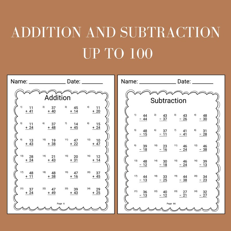 printable second grade math workbook includes addition worksheets double digit subtraction problems year 2 learning resource instant download for homeschool and classroom curriculum