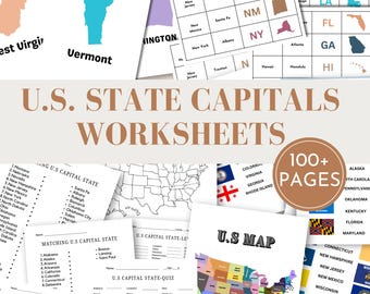 US State Capital Worksheet Printable Geography Activity Homeschool Worksheet PDF State Capital Worksheet Set US Map Learning Printable