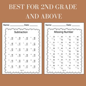 second grade worksheet addition math printable workbook double digit subtraction worksheet year 2 math practice instant download for 2nd graders homeschool and classroom early math skill development
