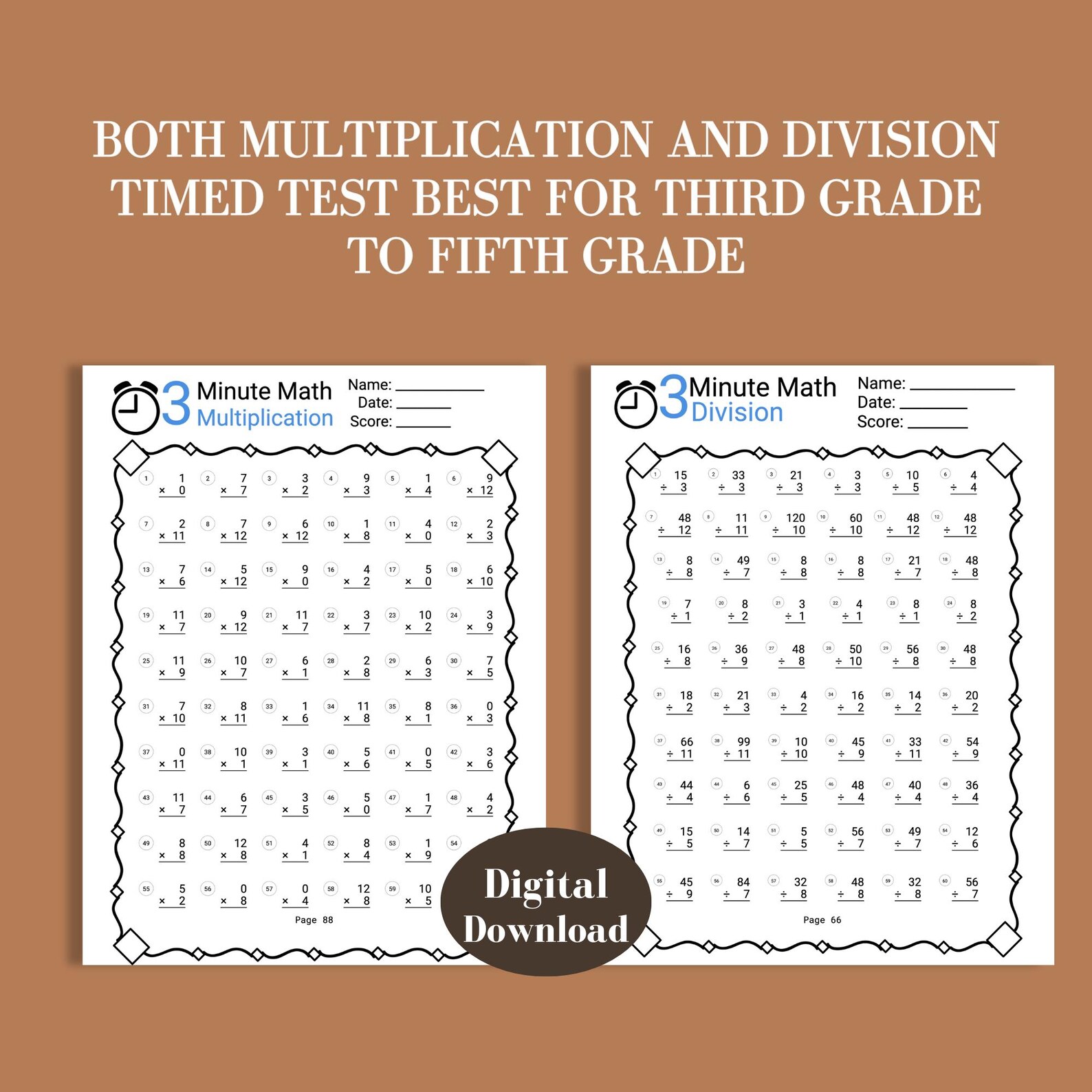 Time Division Drill Worksheet Fourth Grade Multiplication Drill ...