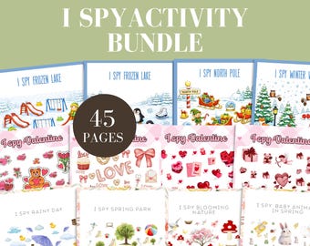 Pacchetto di giochi stampabili "I Spy" per bambini, fogli di lavoro stagionali "I Spy", attività di conteggio primaverile, invernale, di San Valentino, per la scuola materna, per l'asilo nido