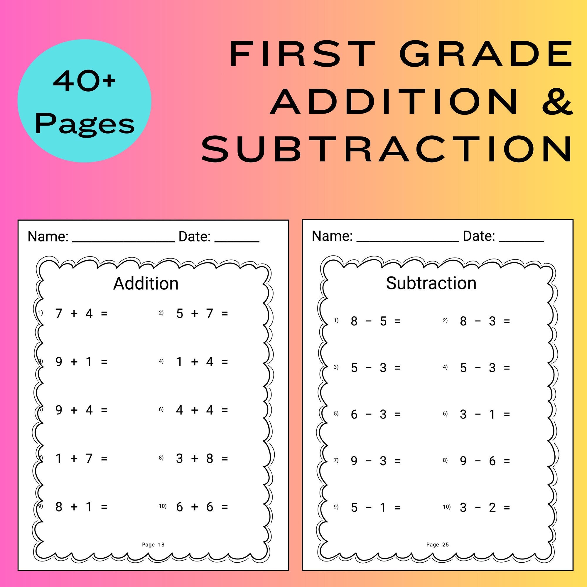 1st Grade Math Worksheet First Grade Math Printable (Download Now) - Etsy