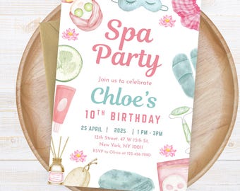 Spa Day Birthday Invitation Editable Invite Card Tween Girl Pamper Party Invitation Digital Download Spa Birthday Printable Invite