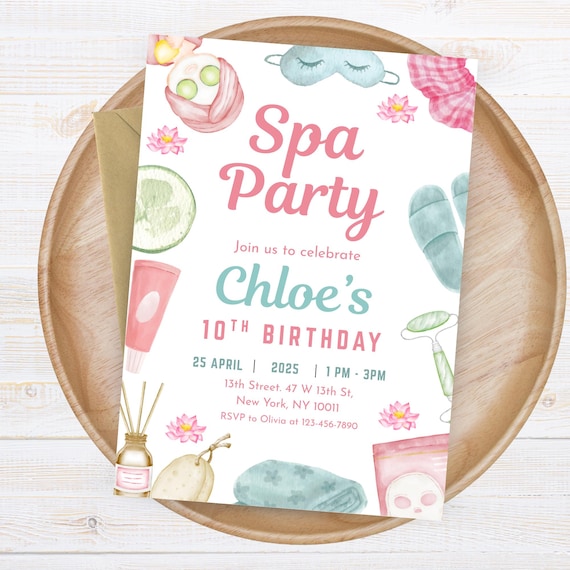 Spa Day Birthday Invitation Editable Invite Card Tween Girl Pamper Party Invitation Digital Download Spa Birthday Printable Invite