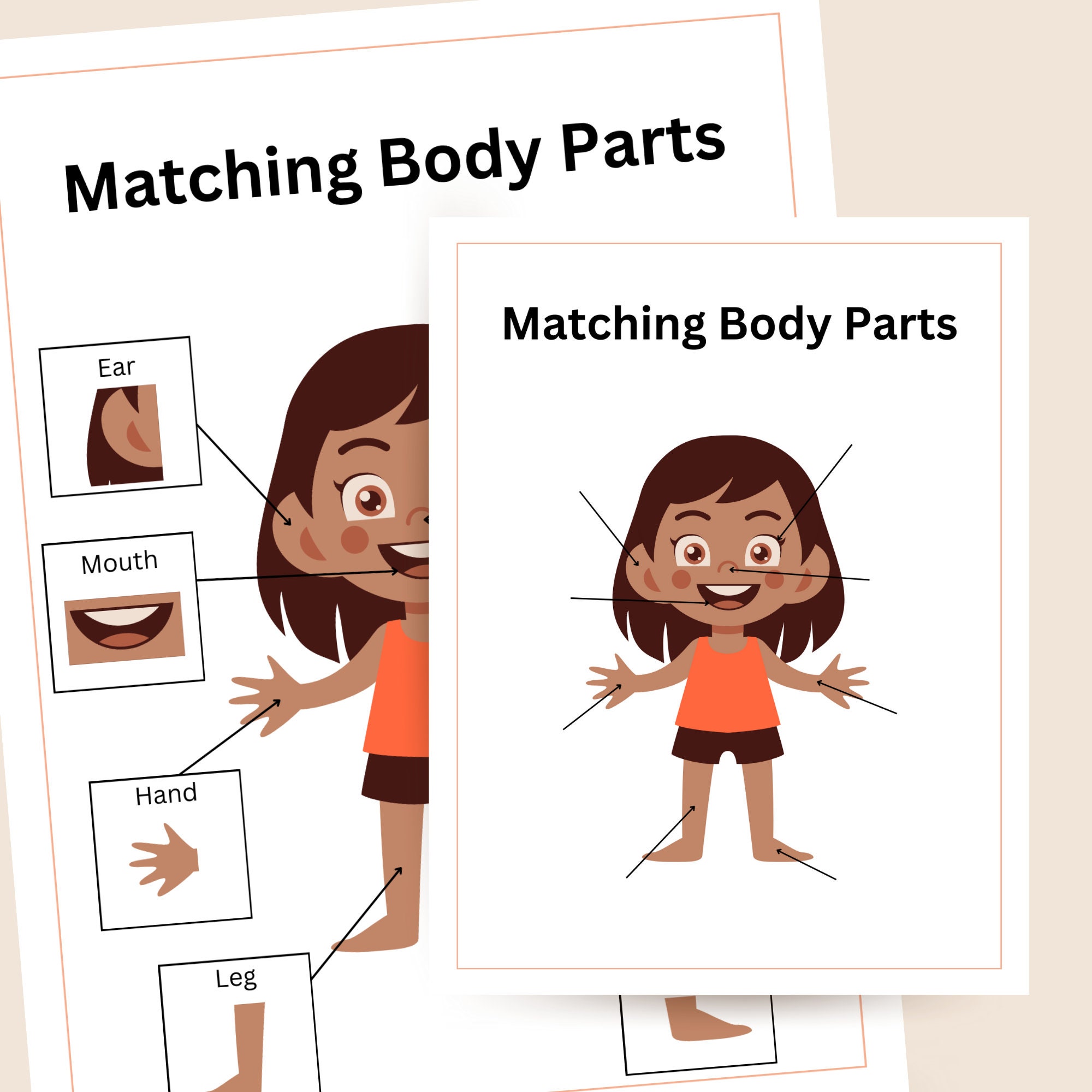 Girl Body Part Anatomy Matching Body Part Game Worksheet Kid Busy Book ...