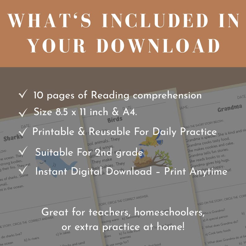 Second grade reading worksheet designed for 1st to 2nd grade prep includes printable reading fluency practice to support elementary homeschool education. This digital download features early reading comprehension exercises ideal for reinforcing literacy at home or in the classroom. Perfect for parents, teachers, and tutors helping young learners transition into second grade.