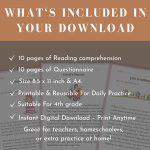 Literacy worksheet 4th grade elementary reading passage sheet 4th grade morning work grade 4 homeschool printable reading curriculum 4 grade image 2