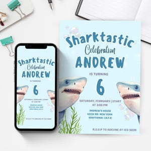 Editable shark birthday invitation boy party personalized shark invitation printable birthday party kid invite digital download pool party
