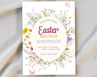 Inviti per feste di Pasqua, caccia alle uova per bambini, invito di compleanno, modello Canva modificabile, download digitale istantaneo, decorazioni pasquali per brunch primaverili