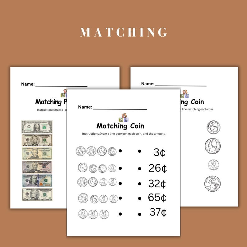Digital U.S. coin and dollar bill worksheet set for kids learning about money. Includes activities for counting pennies, nickels, dimes, quarters, and dollar bills. A perfect resource for homeschoolers and teachers looking for hands-on financial literacy tools.