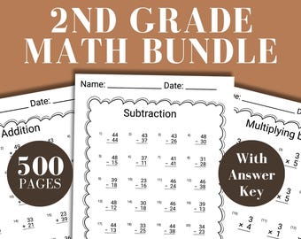 Pacote de planilhas de matemática para a 2ª série, adição, subtração e multiplicação, planilha de matemática para a 2ª série, para impressão em casa, matemática para a 2ª série