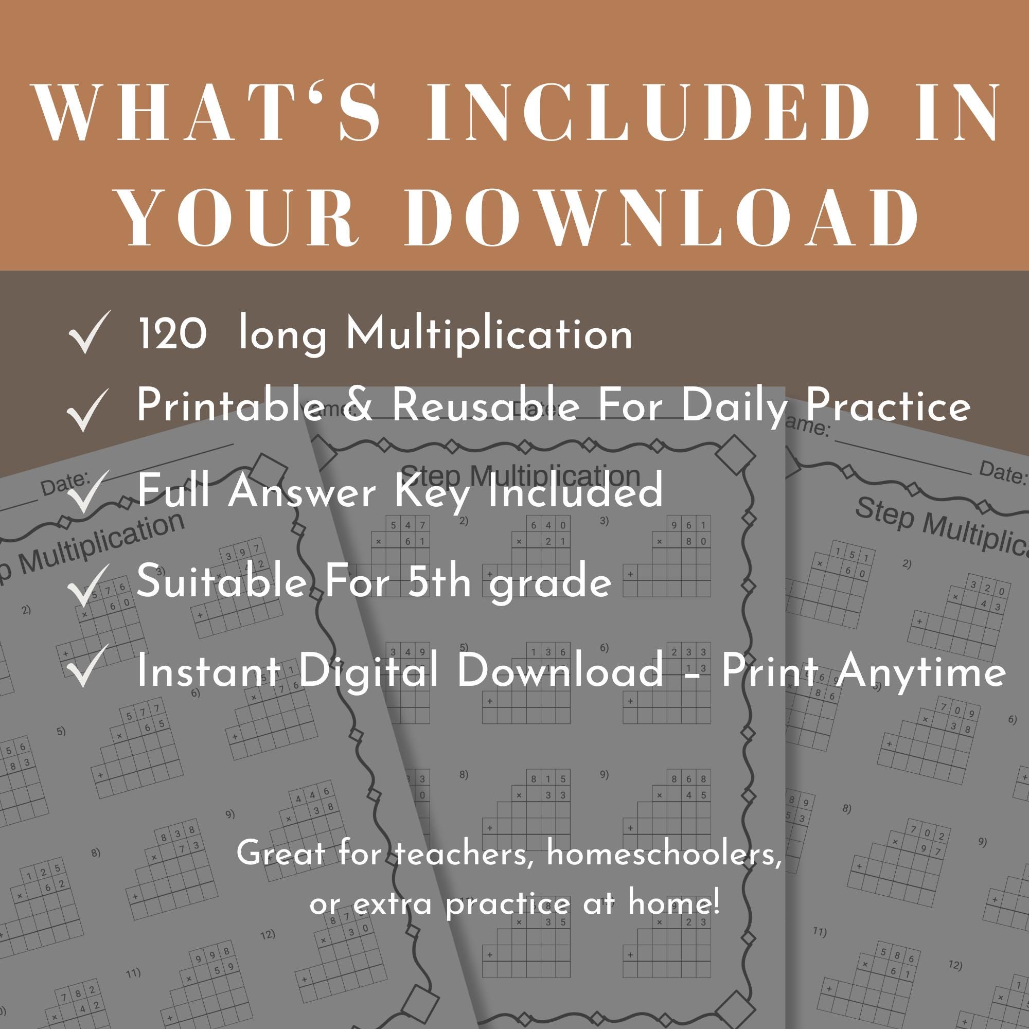Step Multiplication Worksheet Fifth Grade Homeschool Printable ...