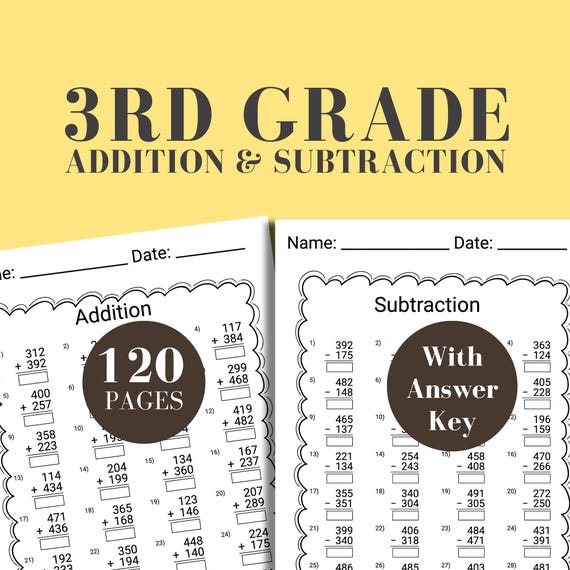 3rd grade math worksheet addition subtraction 3rd grade homeschool printable 4th grade math addition table math sheet home school resource