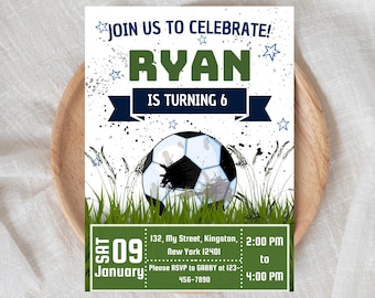 Soccer invite editable birthday card instant download editable soccer invitation template boy birthday party invite soccer party invitation