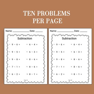 Kindergarten and 1st grade math worksheet bundle covering basic math facts, subtraction fluency, and simple addition practice. These grade 1 printables help reinforce math facts through easy-to-use worksheets perfect for classroom or home learning use.