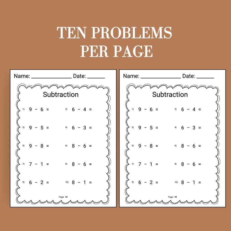 Kindergarten and 1st grade math worksheet bundle covering basic math facts, subtraction fluency, and simple addition practice. These grade 1 printables help reinforce math facts through easy-to-use worksheets perfect for classroom or home learning use.