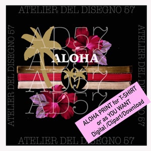 Stampa digitale sagoma palme/hibiscus/fiore tropicale/righe sfumate/download per decoupage/arte su carta/blog moda/fai da te.