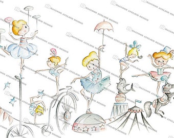 Fantastic circus illustration/ set of circus images/ clipart to personalize your designs/ birthday cake topper/