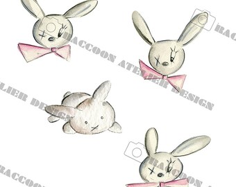 Funny rabbit face clipart/cute illustration with rabbits/picture set/image for kids/create your own custom project