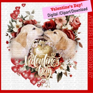 Goldener Hund verliebt, Valentinstag, Labrador Hund, 300 DPI, Valentinstag-Grußkarte, Labrador Hund Clipart, Herzen