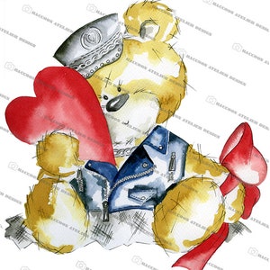 Teddy Bear Clipart/Bear and Heart Illustration/Biker Bear Drawing/Valentine's Day/Romantic Cards/Create your own custom projects image 1