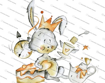 Watercolor Rabbit Clipart/Alice in Wonderland Rabbit Drawing/Create Your Own Custom Projects/Cake Toppers
