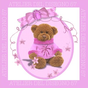 Clipart orsa baby/fiocco rosa/cornice con fiocco rosa/orsetta carina/orso con felpa/baby shower/lavori su carta/battesimo/stampa su tessuti.
