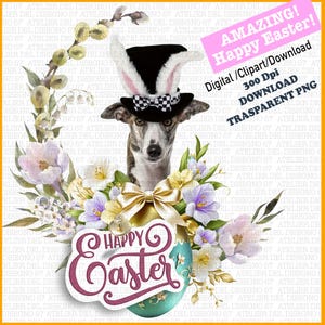 10 Greyhounds with Happy Easter Greetings,digital PNG file.Greyhounds greeting cards Easter eggs dogs print dogs Easter cards