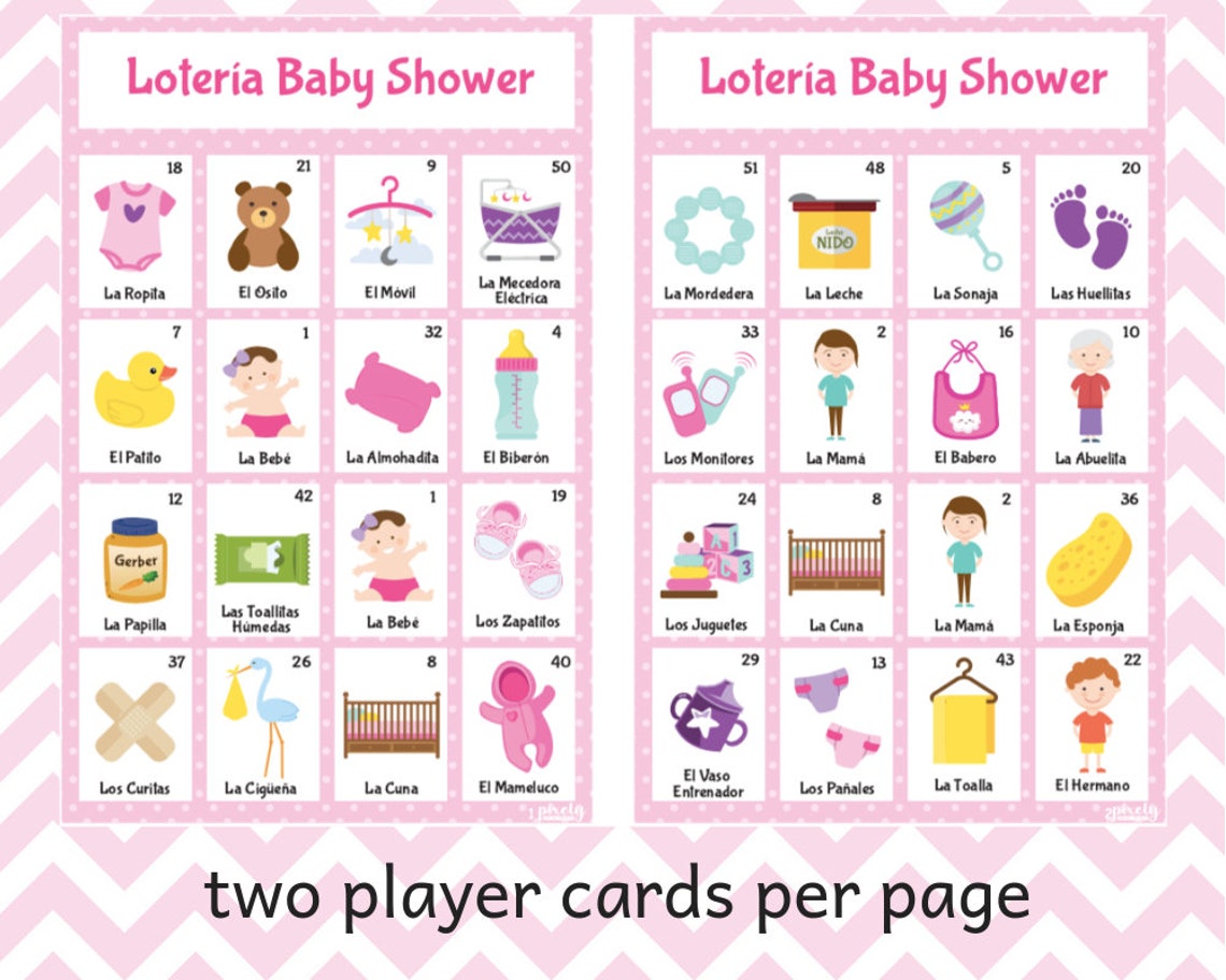 Baby Shower Loteria Cards 50 Player Cards Baby Girl Edition Etsy