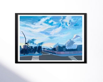 A4 Giclée Art Print / Soft Sky in Taipei /  Original Painting Illustration Art Print | HSIN-YI YAO