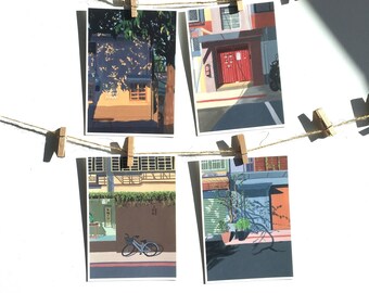 Set of 4 A6 Postcards / Light and Shadow in Cities Taiwan / Original Illustration Art Print / 330gsm Matte | HSIN-YI YAO