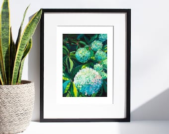 A4 Giclée Art Print / Green Hydrangea Bloom /  Original Painting Art Print | HSIN-YI YAO