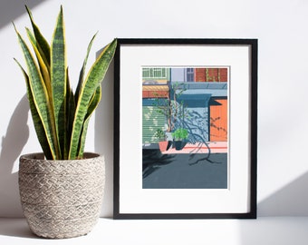 A3 A4 Giclée Art Print / Three Potted Plants on Street / Original Painting Art Print | HSIN-YI YAO