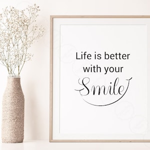 Stampa con citazione del sorriso: arte murale ispiratrice (download digitale)
