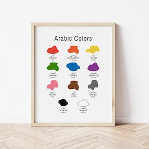 Colores árabes, Arte mural árabe, Arte mural infantil, Descarga digital, Póster árabe infantil, Pósters educativos, Decoración de habitación infantil, Póster para sala de juegos