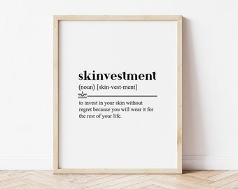 Skin Care Wall Art, Esthetician Decor, Digital Download, Skinvestment Definition, Skin Care Poster, Esthetician Art, Spa Decor, Spa Art