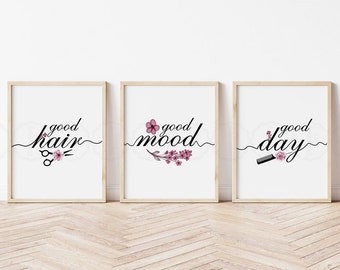 Láminas de decoración para peluquerías: Buen cabello, buen humor, frases para el día (descarga digital)