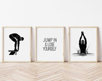 Swim Art: Poster sportivo con nuotatore in bianco e nero (download digitale)