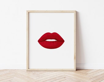 Red Lips Wall Art, Makeup Wall Art, Digital Download, Red Lips Print, Lips Poster, Pop Art Poster, Beauty Decor, Fashion Prints, Makeup Art