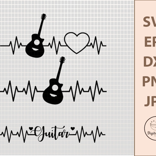 Guitar Heartbeat SVG, Music SVG, SVG Files For Cricut, Tshirt Svg, Mug Svg, Silhouette Svg, Shirt Svg, cricut Svg, Svg Designs, Guitar Gift