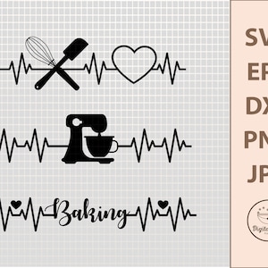 Baking Heartbeat SVG, Baking Clipart, Baking SVG, Kitchen Svg, Svg File For Cricut, Silhouette Svg, Bakery Svg, Baker Svg, Chef Svg File