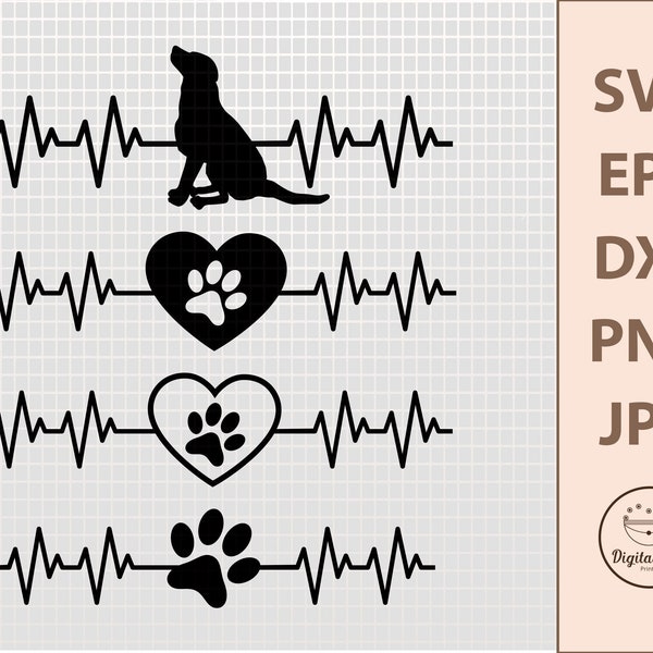 Dog Heartbeat SVG Bundle, Dog Lover SVG, Pet SVG, Svg Files For Cricut, Silhouette Svg, Dog Paw In Heart Beat Svg, Ekg Svg, Cricut Svg File