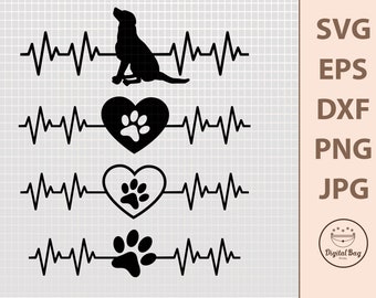 Hund Herzschlag SVG Bundle: Pfotenabdruck im Herz, EKG (Digitaler Download)