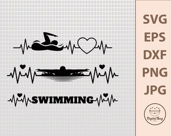 Swimming Heartbeat SVG Files: Swim Team & Coach Shirt Designs (Digital Download)