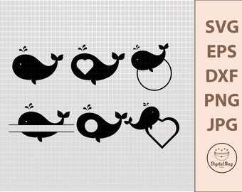 Whale Monogram SVG, Digital Download, Whale SVG, Split Monogram SVG, Cricut Cut File, Silhouette File, Ocean Svg