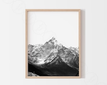 Impresión minimalista de montaña: Arte nórdico para pared en blanco y negro (descarga digital)