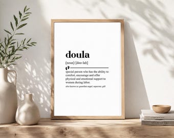 Decoración de pared con la definición de Doula, póster con cita imprimible de descarga digital