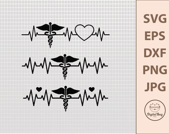 Caduceus Heartbeat SVG, Medical Symbol, Nurse or Doctor SVG, Digital Download